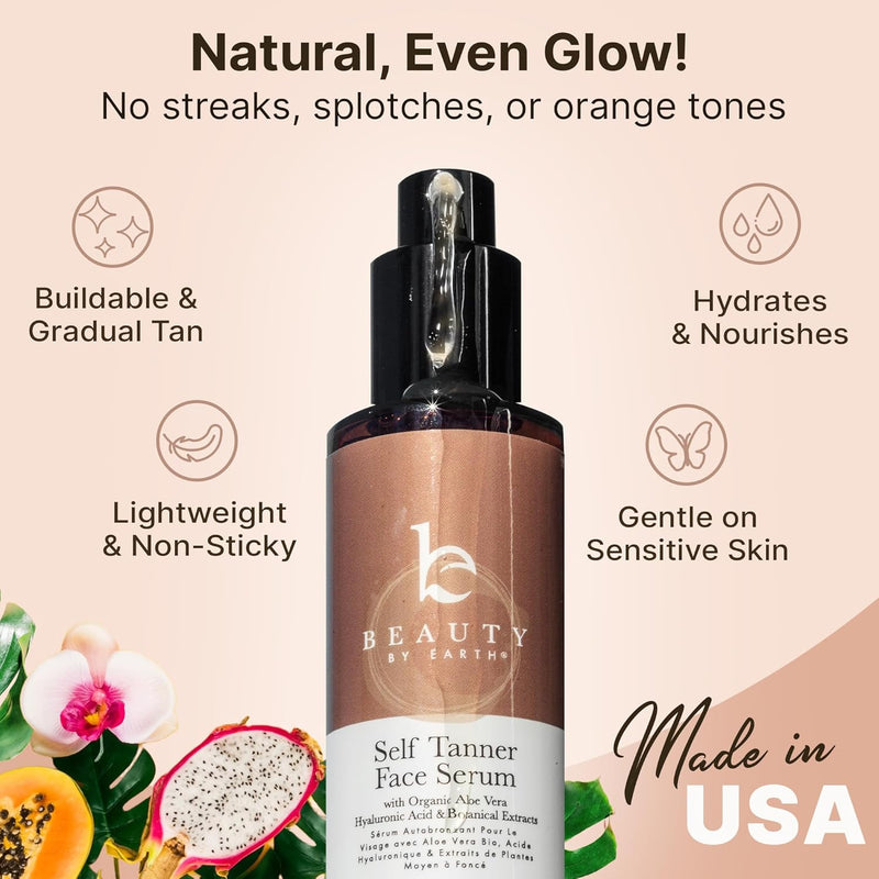Natural, even glow! No streaks, splotches, or orange tones. Buildable and gradual tan, lightweight and non-sticky, hydrates and nourishes, gentle on sensitive skin. Made in USA.